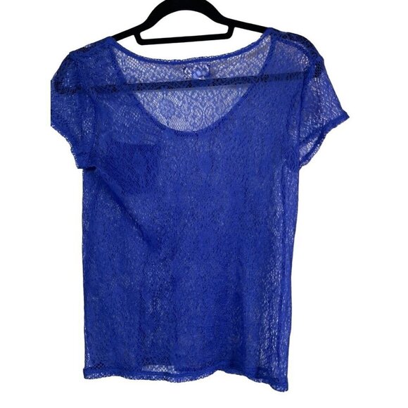 Mudd Floral Mesh Top L Blue Sheer Y2K Lace Fairy Whimsical Chic Neutral Punk 80s - Picture 7 of 10